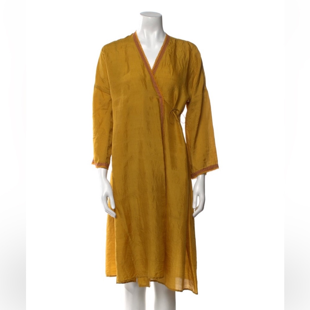 Dosa Silk Mustard Midi Dress with Long Sleeves
